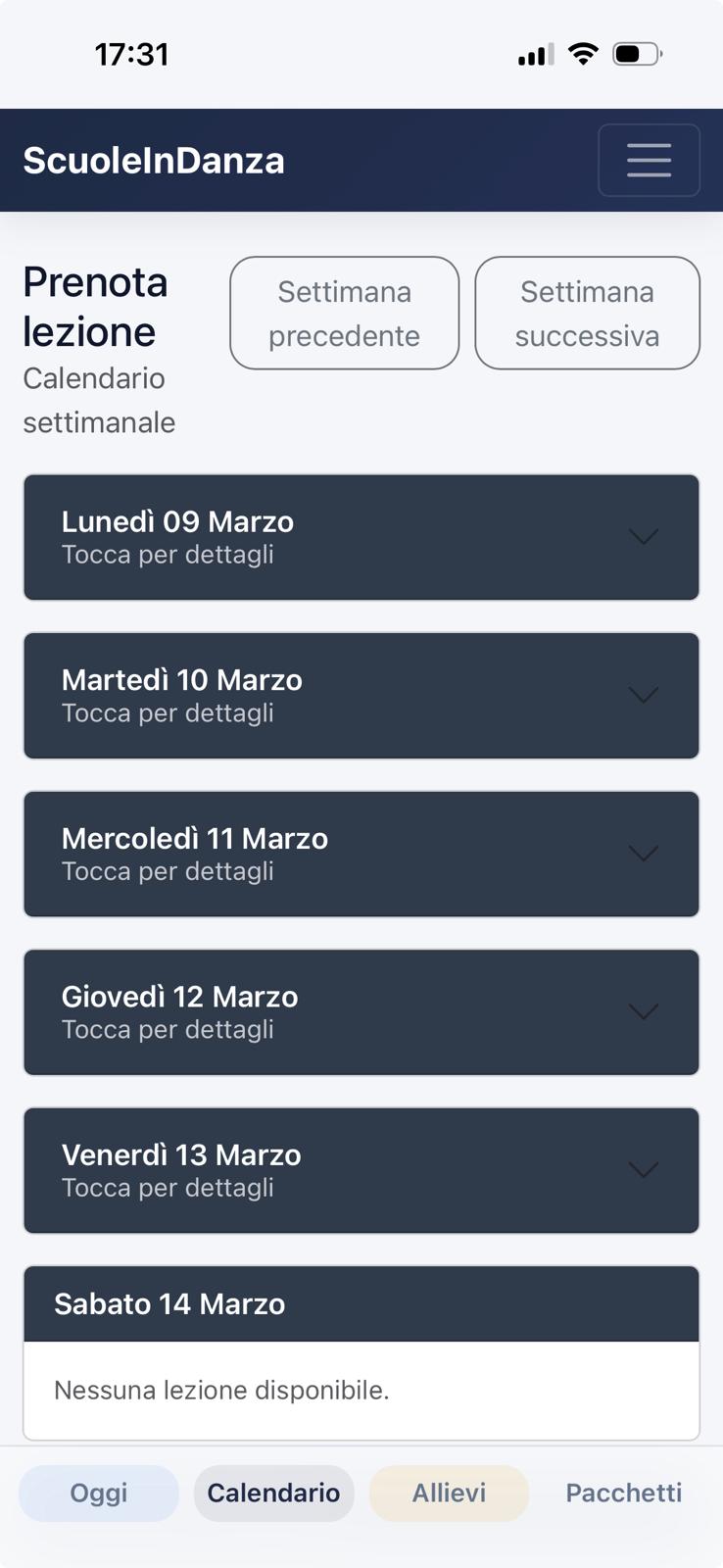 Layout dell’app su smartphone